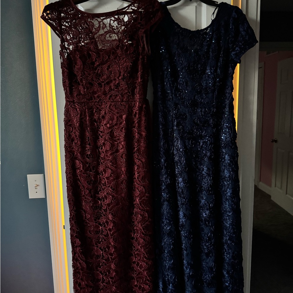 Alex Evenings Burgundy and Navy Lace Maxi Dresses